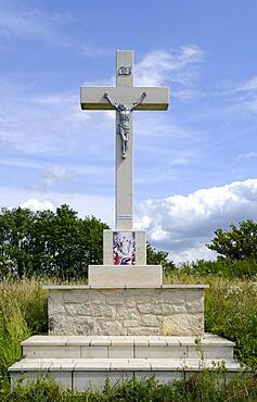 Stone cross in landscape, Istria, Croatia, Europe