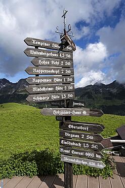 Many signposts for hiking trails, Oberstdorf, Germany, Europe