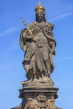 Sculpture of Empress Kunigunde, blue sky, Bamberg, Upper Franconia, Bavaria, Germany, Europe