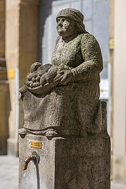 Market woman as fountain figure, Bamberg, Upper Franconia, Bavaria, Germany, Europe