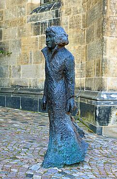 Spalatin Monument in front of St Bartholomew's Church, Georg Spalatin theologian and reformer, Altenburg, Thuringia, Germany, Europe