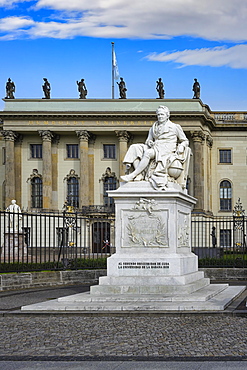 Humboldt University with Alexander von Humboldt statue, Unter den Linden, Berlin, Germany, Europe