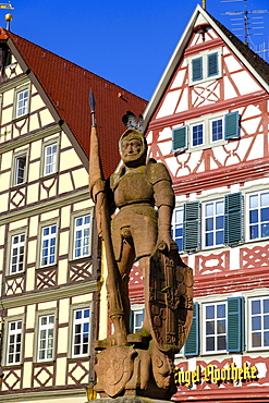 On the market square, half-timbered houses, Bad Mergentheim, Tauber valley, Baden-Wuerttemberg, Germany, Europe