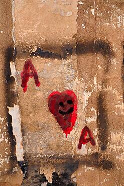 Painted Smiley Heart as Ace Card Painted on Wall, Ace with Heart, Ace of Hearts, Ace of Hearts, Playing Card Heart, Heart Shape, Symbol of Love, Sign of Love, Love Symbol, Proof of Love, Heart Symbol, Organ Heart, Kindness, Affection, Inflamed, In Love, Crush, Colour Red, Heart Emoji