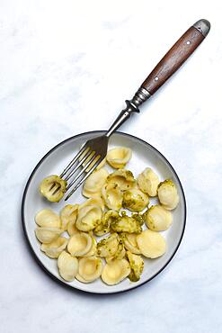 Orecchiette with pesto, Italian pasta