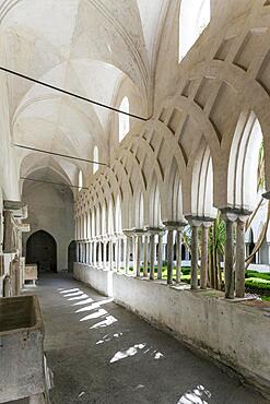 The cloister garden in the Chiostro del Paradiso, Duomo di Sant'Andrea. Cathedral of St Andrew, Amalfi, Campania, Italy, Europe