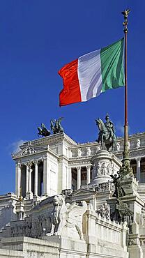 Italian Flag in the Wind, Monumento Nazionale a Vittorio Emanuele II, Vittoriano, Victor Emanuel Monument, National Monument to Victor Emanuel II, Piazza di Venezia, Rome, Lazio, Italy, Europe