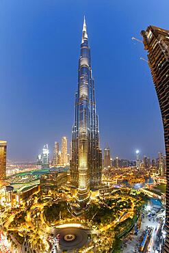 Dubai Burj Khalifa Kalifa skyscraper skyline architecture at night in Dubai, United Arab Emirates, Asia