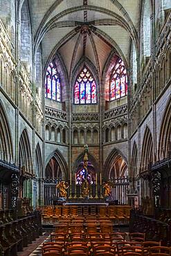 Choir and altar, Gothic cathedral of Saint-Paul Aurelien, Saint-Pol-de-Leon, department of Finistere Penn ar Bed, region of Brittany Breizh, France, Europe