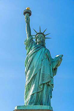 Close-up view of the Statue of Liberty on Liberty Island, New York City, New York, USA, North America