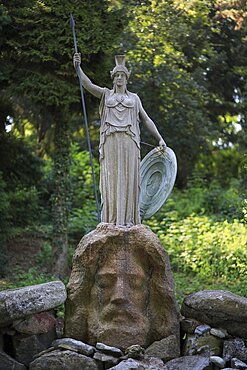 Neoclassical Athena Fountain by Karl Donndorf on the Karlshoehe in the former garden of the Villa Gustav Siegle, Stuttgart, Baden-Wuerttemberg, Germany, Europe