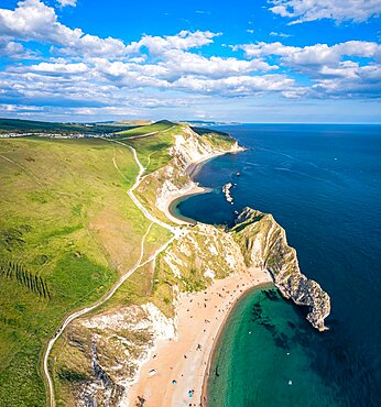 Panorama over Jurassic Coast and Clifs, Durdle Door, Wareham, Dorset, England, United Kingdom, Europe