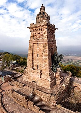 Drone photo, drone shot, Kyffhaeuser with Kaiser Wilhelm monument, Barbarossaden monument, close-up, Kyffhaeuserland, Thuringia, Germany, Europe