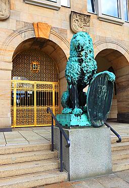 Golden Gate with the Two Lions by Georg Wrba, The New Town Hall in Dresden, Saxony, Germany, Europe