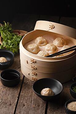 high angle traditional asian dumplings