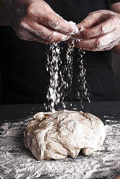 Cooking dough by elderly woman cook hands for homemade pastry bread, pizza, pasta recipe preparation on table background