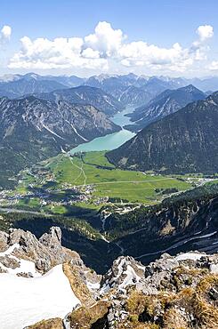 View from Thaneller of Plansee and eastern Lechtal Alps, Tyrol, Austria, Europe