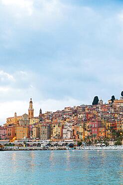 Menton, France - circa August 2021: view of the French Riviera, named the Coast Azur, located in the South of France. Sunrise light