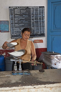 Grocery store. The groceries are distributed to the Cubans on meal cards, Trinidad, Cuba, Cuba, America, Central America