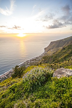 Evening mood, greetings landscape at cliff, sea and coast, viewpoint Miradouro da Raposeira, Madeira, Portugal, Europe