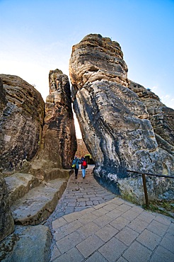 Rock formation at the Bastei Bridge, Bastei, Lohmen, Saxon Switzerland, Elbe Sandstone Mountains, Saxony, Germany, Europe