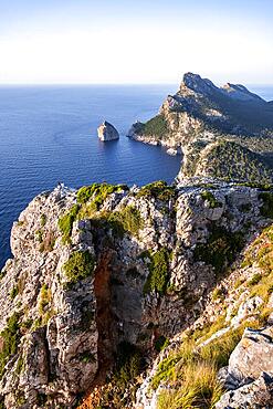 View of rocky cliffs and sea, Cap Formentor, coastal landscape, Pollenca, Majorca, Balearic Islands, Spain, Europe