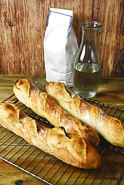 French baguette with flour sacks