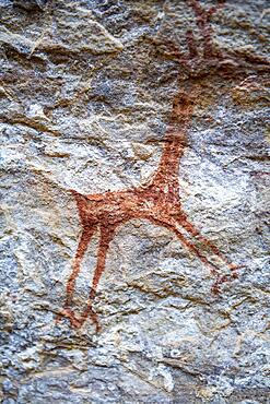 Rock art painting at Pedra Furada, Unesco site Serra da Capivara National Park, Piaui, Brazil, South America