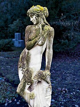 Cemetery figure, Tomb: Night, Romantic Nude Stuttgart, Sculpture, Young woman, Baden-Wuerttemberg, Germany, Europe