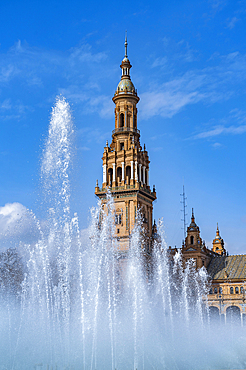 Fountain in the Plaza de Espana in Seville, Andalusia, Spain, Europe