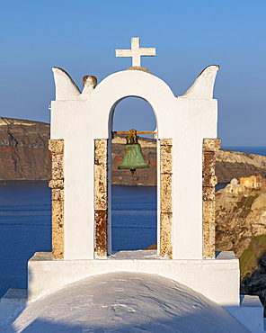 White belfry of Chapel of St John the Baptist, Ia, Oia, Santorini, Greece, Europe