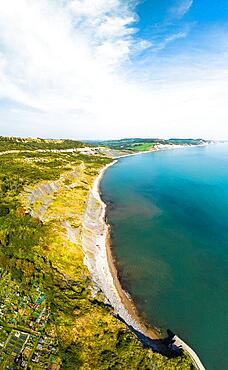 Lyme Regis from a drone, Jurassic Coast, Dorset, England, United Kingdom, Europe