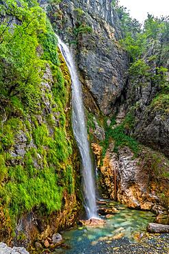 Grunas Waterfall in Theth National Park, Albania. Albanian Alps