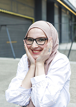 Smiling woman with white shirt