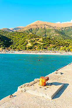 Albanian riviera beach pier near Vlore in summer vacation, Albania, Europe