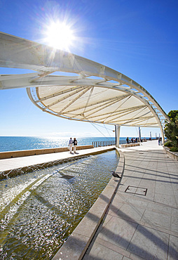 Modern fountain on the Nazario Sauro seafront, Grado, Friuli Venezia Giulia, Italy, Europe