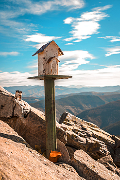 A figure of a house above Mount Adarra in Guipuzcoa a winter morning