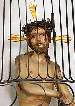 Sculpture, statue of Jesus in the crypt arcades, tomb counter in the arcade of St. Sebastian's Cemetery, Church of St. Peter, Salzburg, Austria, Europe