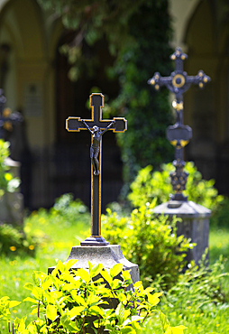 Crosses at the cemetery of St. Sebastian, Church of St. Peter, Salzburg, Austria, Europe