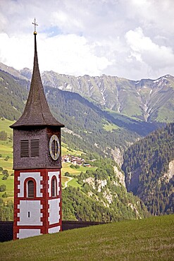 Steeple of a church in the swiss alps