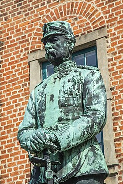 Statue of the Danish king Christian IX in front of the town hall in Nyborg, Funen, Fyn, Fyn Island, Denmark, Scandkinavia, Europe