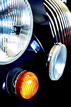 Car Lamps and Car Grille on the Front of a an Old Classic Car in Switzerland