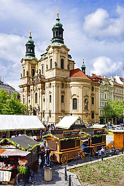 Old town Square and St. Nicholas Church during a popular festival, Prague, Bohemia, Czech Republic, Europe