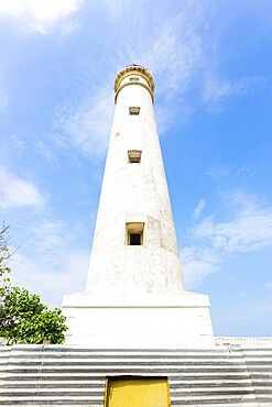 Low angle view of military occupied Point Pedro Lighthouse on the northern coast of Jaffna in Sri Lanka