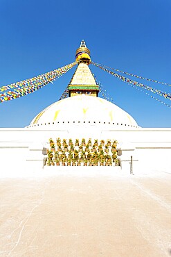 Eyes on white second level of Boudhanath Stupa in Kathmandu, Nepal on October 23, 2013. Vertical