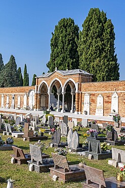 Graves in the central cemetery of Venice, cemetery island of San Michele, Venice, Italy, Europe