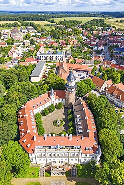 Aerial view, drone photo: Wiesenburg Castle and Park, Wiesenburg in der Mark, Hoher Fläming nature park Park, Brandenburg, Germany, Europe