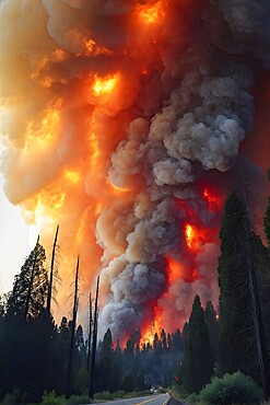 California forest fire out of control, AI generated