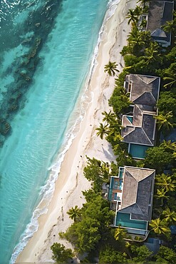 Aerial view of real estate beach resort at the Caribbean coast, AI generated