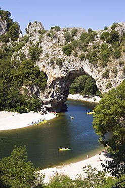 Ardeche river with Pont d'Arc, Massif Central, France, Europe